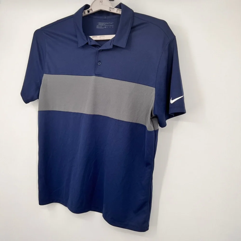 Nike Golf Mens Dri-FIT Polo Shirt XL Navy Blue Grey Colorblock Short Sleeve 1519